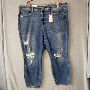 Judy Blue Womens Distressed High Rise Skinny Jeans Size 24W Blue Stretchy Denim